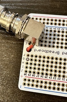 The BNC connector mounted on the protoboard